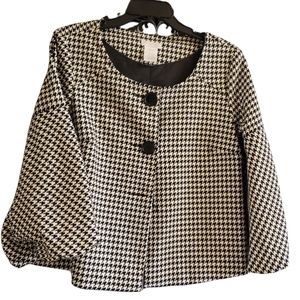 Worthington Vintage Short Black and White Print Long Sleeve Blazer Small